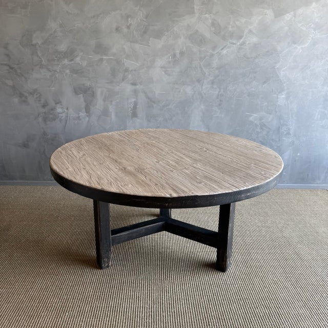 Reclaimed Pine Wood Round Dining Table With Black Painted Finish For Sale - Image 11 of 15