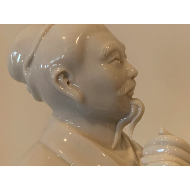 Large Antique Chinese Blanc De Chine Dehua Porcelain Statue of “The Wise Man” For Sale - Image 9 of 12