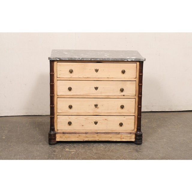 Tan Late 19th Century English Marble Top Chest W/ Bamboo Accents For Sale - Image 8 of 12
