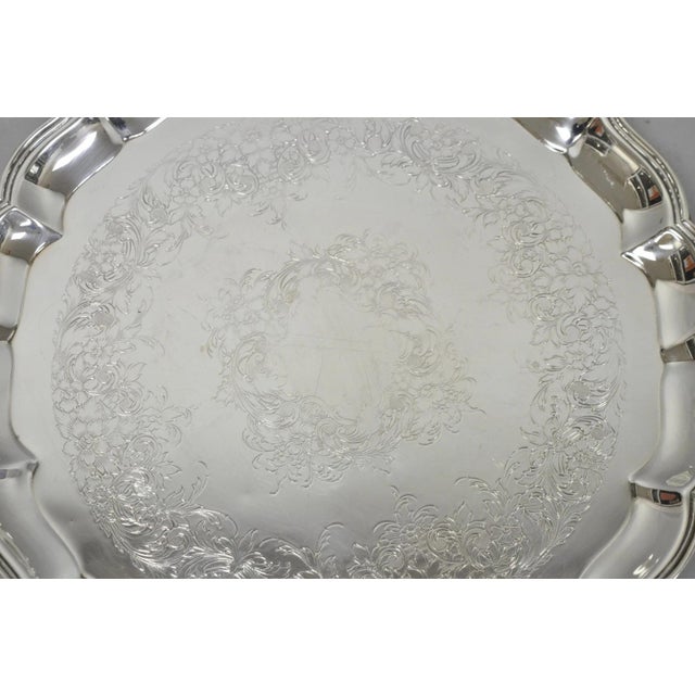 Mid 20th Century Vintage International Silver Co Large Round Silver Plated Footed Serving Tray For Sale - Image 5 of 15