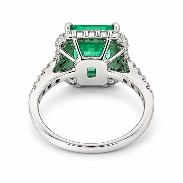 Late 20th Century Late 20th Century Estate Platinum Natural Emerald & Diamond Halo Cocktail Ring, Size 6.75 For Sale - Image 5 of 5