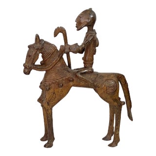 Vintage African Dogon Bronze Horseman 8.5" H For Sale