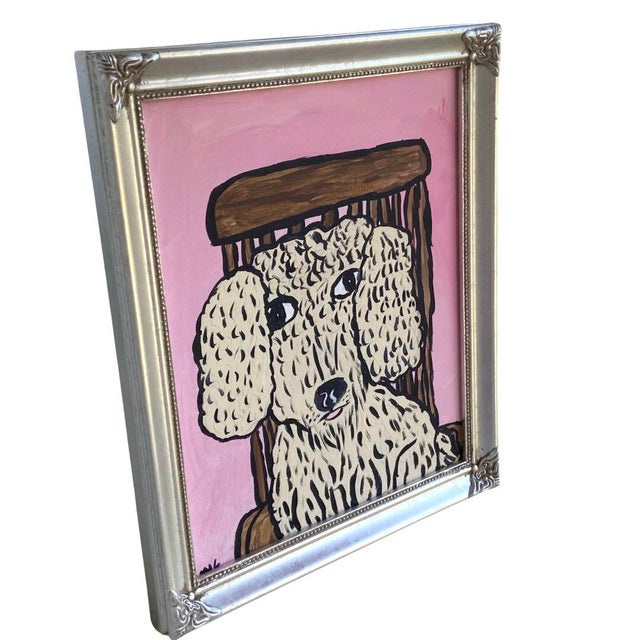 Shabby Chic Folk Art Dog Sitting in a Chair Original Contemporary Painting For Sale - Image 3 of 7