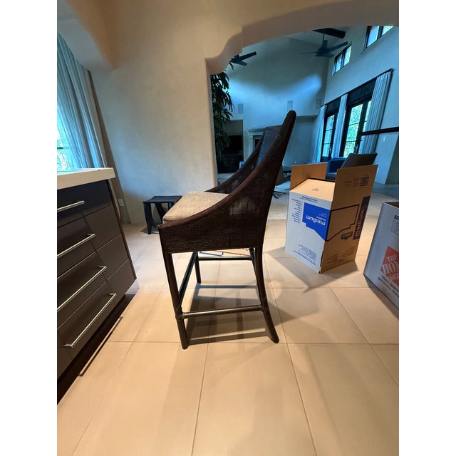 Transitional Barbara Barry for McGuire Caned Barstool With Cushion, Four Available For Sale - Image 3 of 12