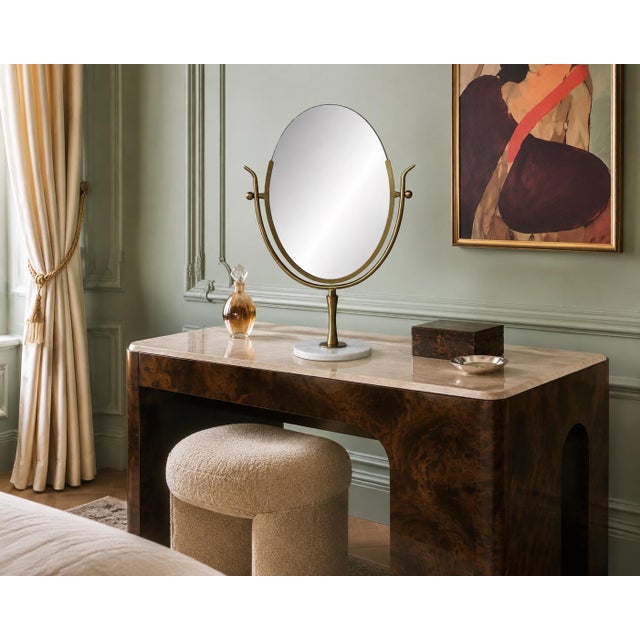 Vintage Oversized Brass & Carrara Marble Double-Sided Vanity Mirror Attributed to Charles Hollis Jones For Sale - Image 9 of 9
