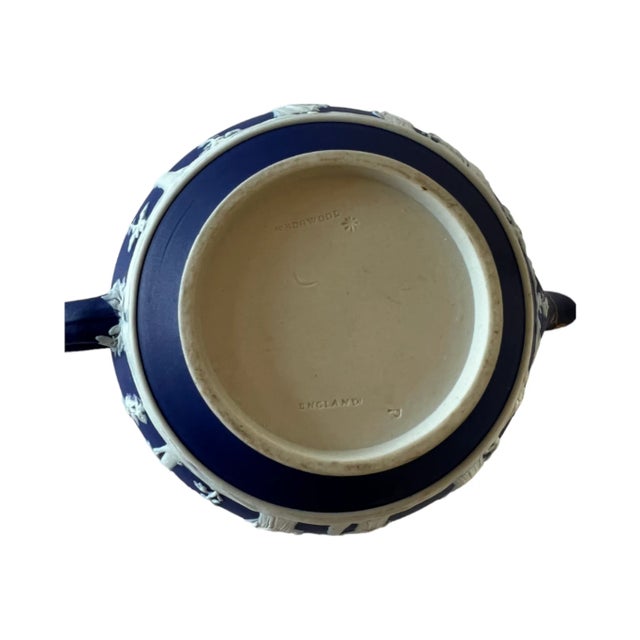 Antique Cobalt Blue Jasperware Wedgwood Teapot With Kintsugi Repair For Sale - Image 10 of 11