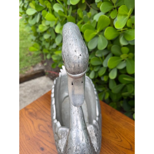 Vintage Saks Fifth Avenue Style Silvered Pewter Swan Cachepot Planter For Sale - Image 12 of 12