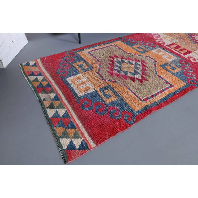 Pink Vintage Turkish Hand-Knotted Wool Cotton Pink Runner Rug For Sale - Image 8 of 12