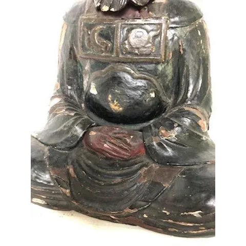 Black Mid 19th Century King Enma Carved Oriental Figure For Sale - Image 8 of 12