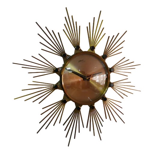 Brass Sunburst Wall Clock from Atlanta Electric, Germany, 1960s For Sale