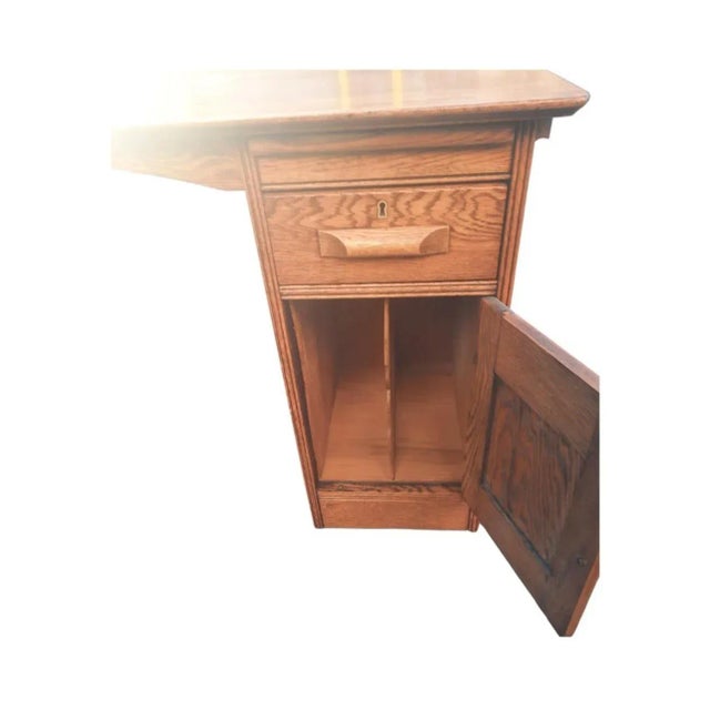 Brown Handcrafted Solid Oak Partners Desk Writing Desk on Wheels, Circa 1960 For Sale - Image 8 of 12