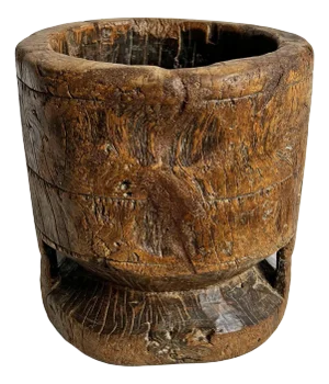 Vintage Rustic India Wood Pestle Pot
