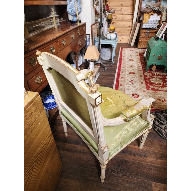Tattered French Louis XVI Style Fauteuil For Sale - Image 9 of 18