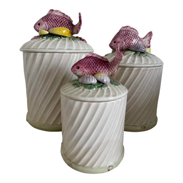 Fitz and Floyd Fish, Clams Jar Canister and Lid - Set of 3 For Sale