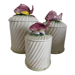Fitz and Floyd Fish, Clams Jar Canister and Lid - Set of 3