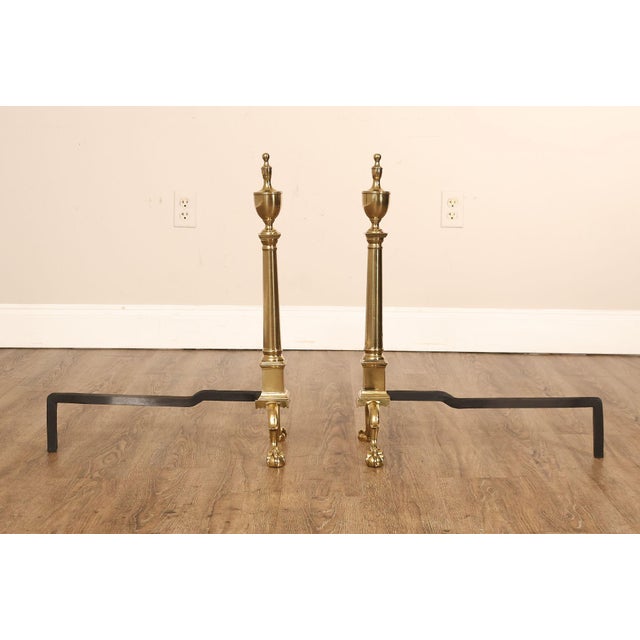 Federal Style Pair Of Brass Andirons For Sale - Image 4 of 18