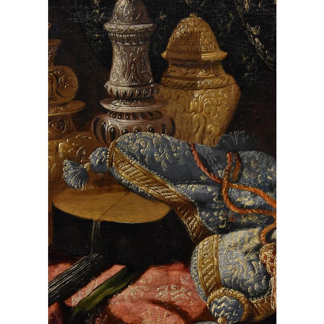 Antonio Tibaldi, Still Life with Rug, 1660, Oil on Canvas, Framed For Sale - Image 12 of 15