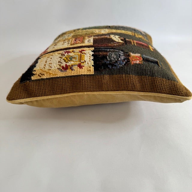 Chelsea Textiles Wine Bottle Needlepoint Pillow – 100% Wool, Down Insert, English Estate Style For Sale - Image 9 of 14