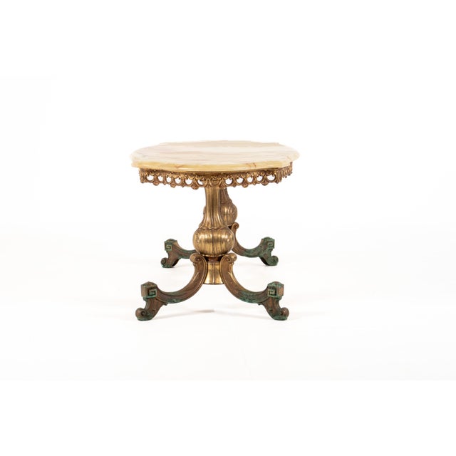 Vintage French Hollywood Regency Onyx Coffee Table with Brass Base, 1950s For Sale - Image 3 of 18
