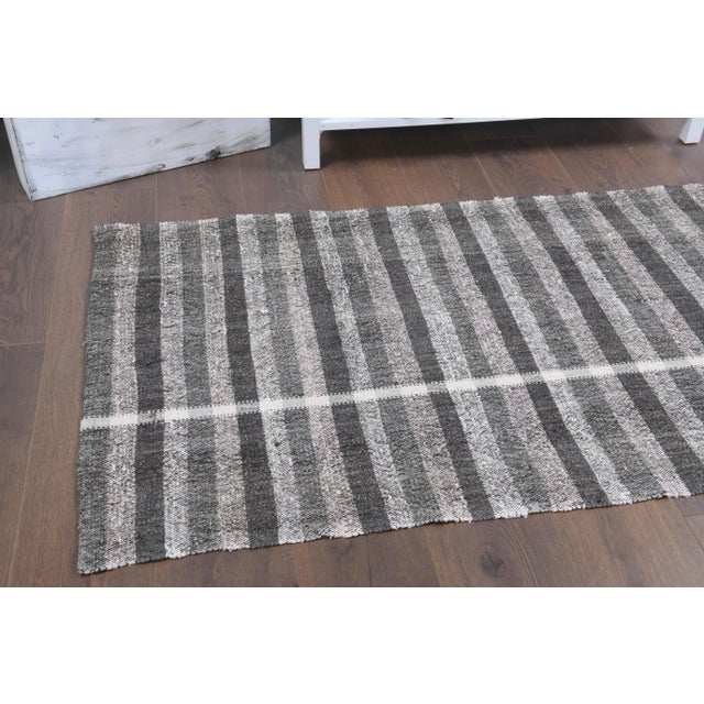 Vintage Turkish Hand-Knotted Wool Cotton Beige Kilim Runner Rug For Sale - Image 4 of 10