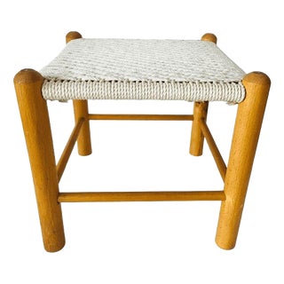 Mid-Century Danish Wooden Stool with Rope Seat, 1960s For Sale