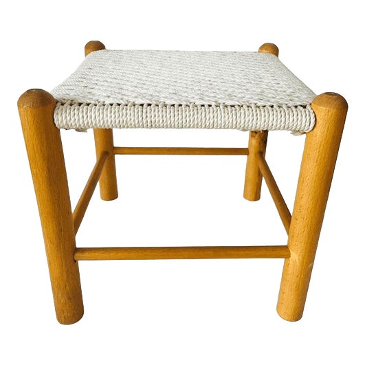 Mid-Century Danish Wooden Stool with Rope Seat, 1960s For Sale