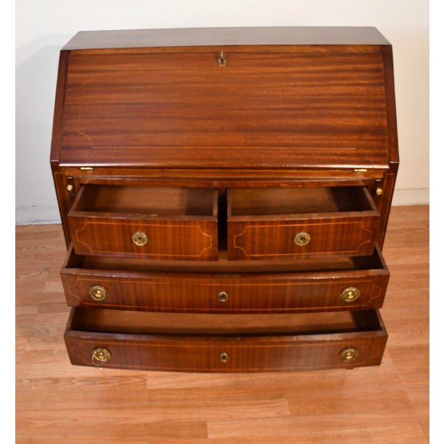 1920s Antique English Hepplewhite Mahogany Inlaid Secretary Ladies Desk For Sale - Image 12 of 17