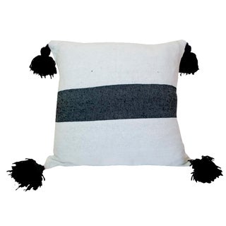 Moroccan Black on White Pom Pom Pillow For Sale