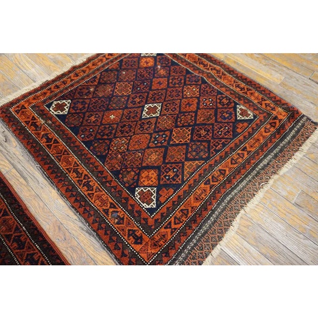 1890s Red Wine Geometric Antique Pair of Persian Baluch Carpets 2'7" X 2'7" Knotted Wool Rugs For Sale In New York - Image 6 of 10
