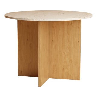 Round Dining Table in Roman Travertine and Oak by Lebanto For Sale