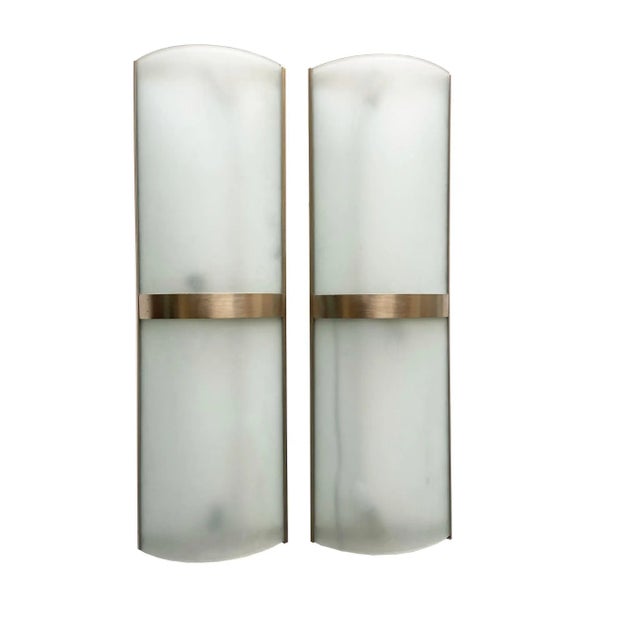 Set of 8 wall lamps with stainless steel frame and frosted glass Fontana Arte style. Measures large cm. H.100 x 30 x 10...