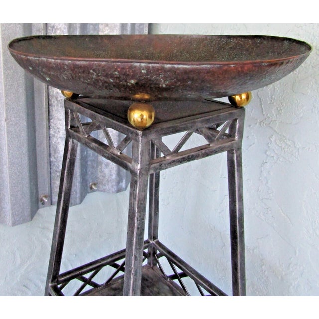 Contemporary 1990s Maitland-Smith Metal Two Shelf Copper Bowl Top Jardiniere Etagere Stand For Sale - Image 3 of 10