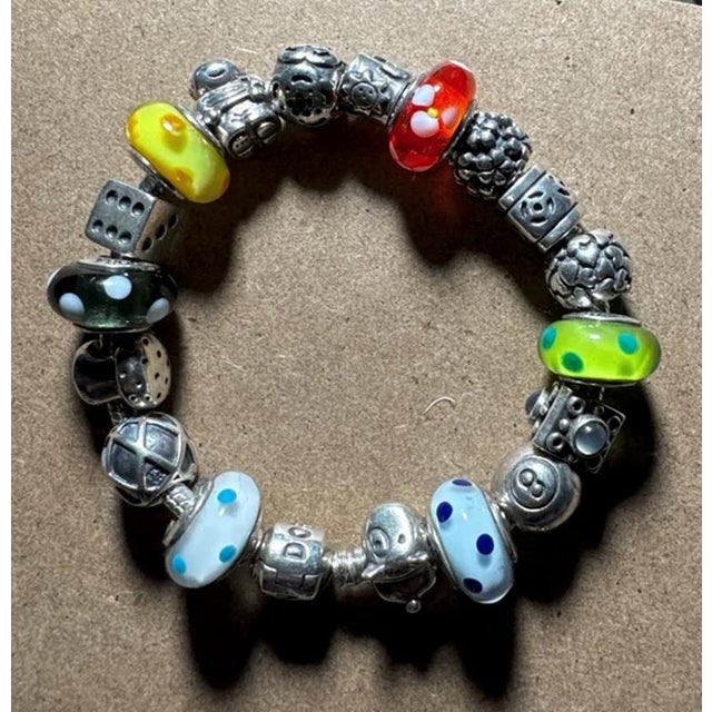 Silver Bracelet with 17 Multicolored Charms from Pandora, 1990s For Sale - Image 4 of 16