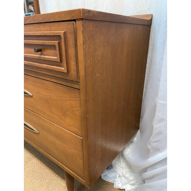 MCM Broyhill Sculptra Walnut Dresser With Mirror For Sale - Image 6 of 12