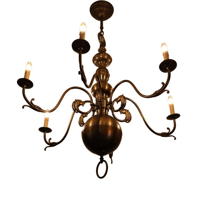 Dutch 6-Armed Chandelier with Dog Heads For Sale