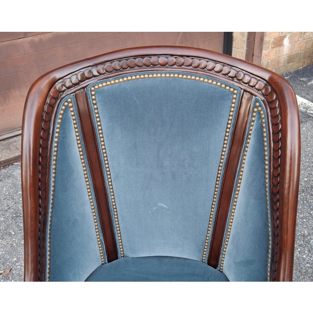 Blue Pair of Hancock & Moore Georgian Style Mahogany and Blue Velvet Upholstered Chairs For Sale - Image 8 of 16