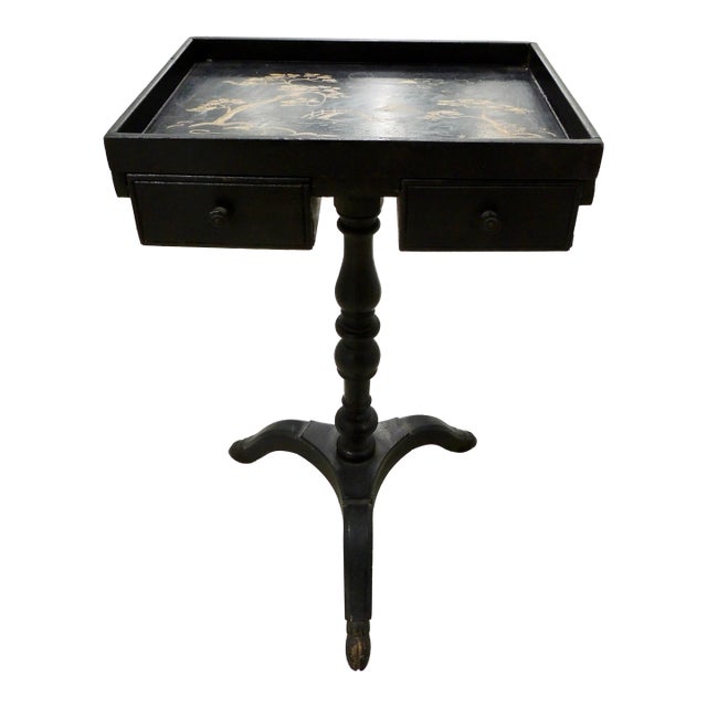 Vintage Black Lacquered Top Chinoiserie Style Tray Table For Sale