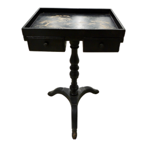 Vintage Black Lacquered Top Chinoiserie Style Tray Table