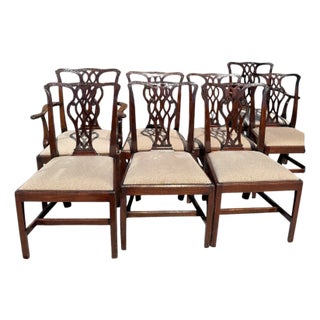 Set of 8 Antique Early 19th C Chippendale Mahogany Dining Chairs For Sale