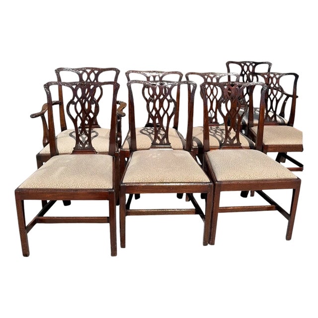 Set of 8 Antique Early 19th C Chippendale Mahogany Dining Chairs For Sale