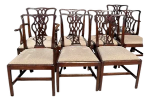 Set of 8 Antique Early 19th C Chippendale Mahogany Dining Chairs
