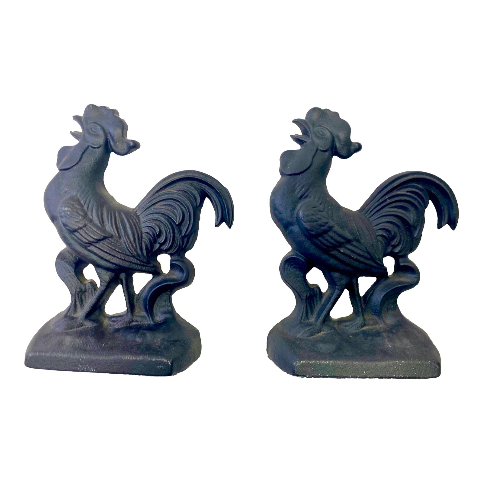 Pair of Vintage Cast Iron Rooster Bookends Chairish