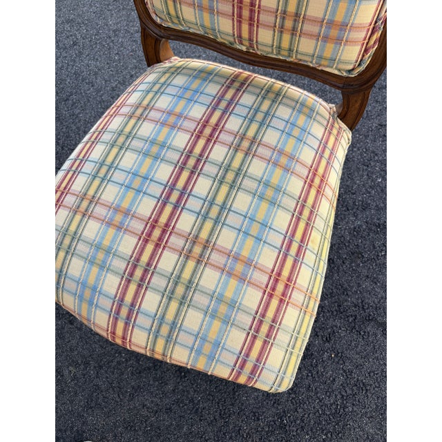 Vintage French Style Wood and Plaid Upholstered Dining Chairs- A Set of 6 For Sale - Image 11 of 11