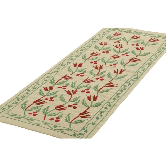 Rug & Kilim Rug & Kilim’s Suzani Style Kilim Runner Rug in Cream With Floral Patterns For Sale - Image 4 of 7