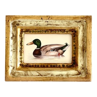 Original Hand-Painted Mallard Miniature Painting in an Italian Vintage Frame For Sale