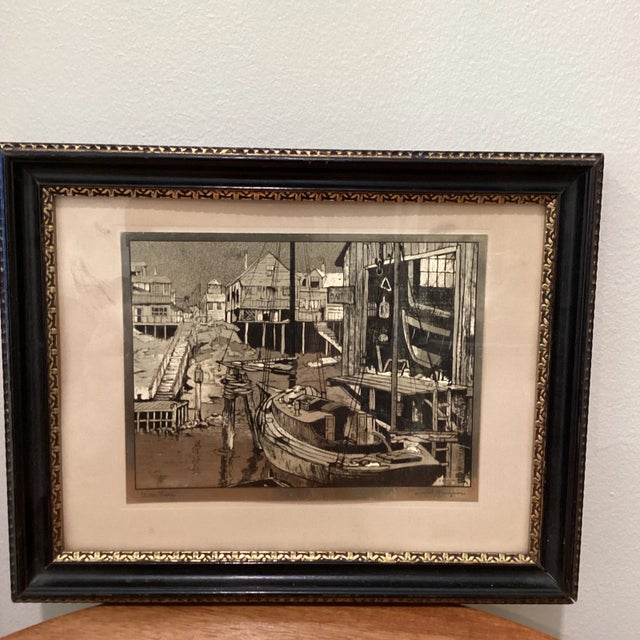 Mid 20th Century Vintage Lionel Barrymore Nautical Motif Gold Foil Print, Framed For Sale - Image 13 of 13