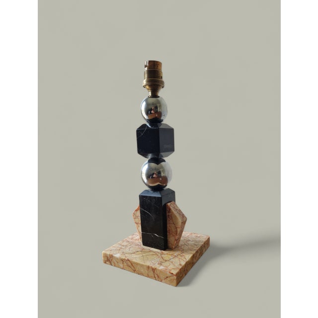 Vintage Table Lamp in Metal and Marble by Jacques Adnet, 1930s For Sale - Image 9 of 17