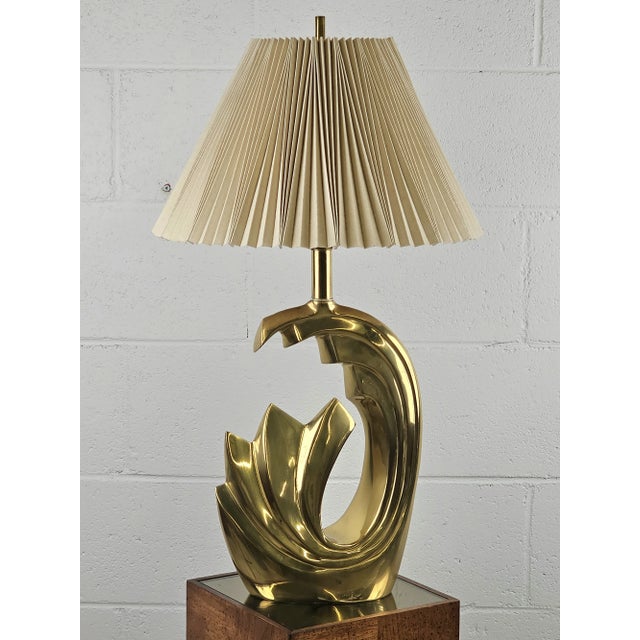 Captivating Solid Brass Tidal Wave Lamp By Pierre Cardin. Back Is Signed C-86. Gorgeous Polished Brass In A Very Post-...