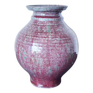 Vintage California Studio Pottery Vase in Red and Green Glaze, Signed For Sale