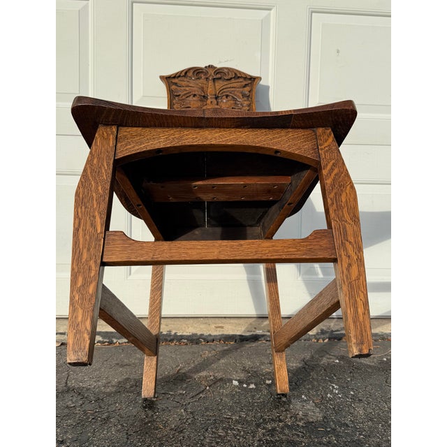Late 19th Century Green Man North Wind Black Forest Style Hand Carved Quarter Sawn Oak Chair For Sale - Image 9 of 10